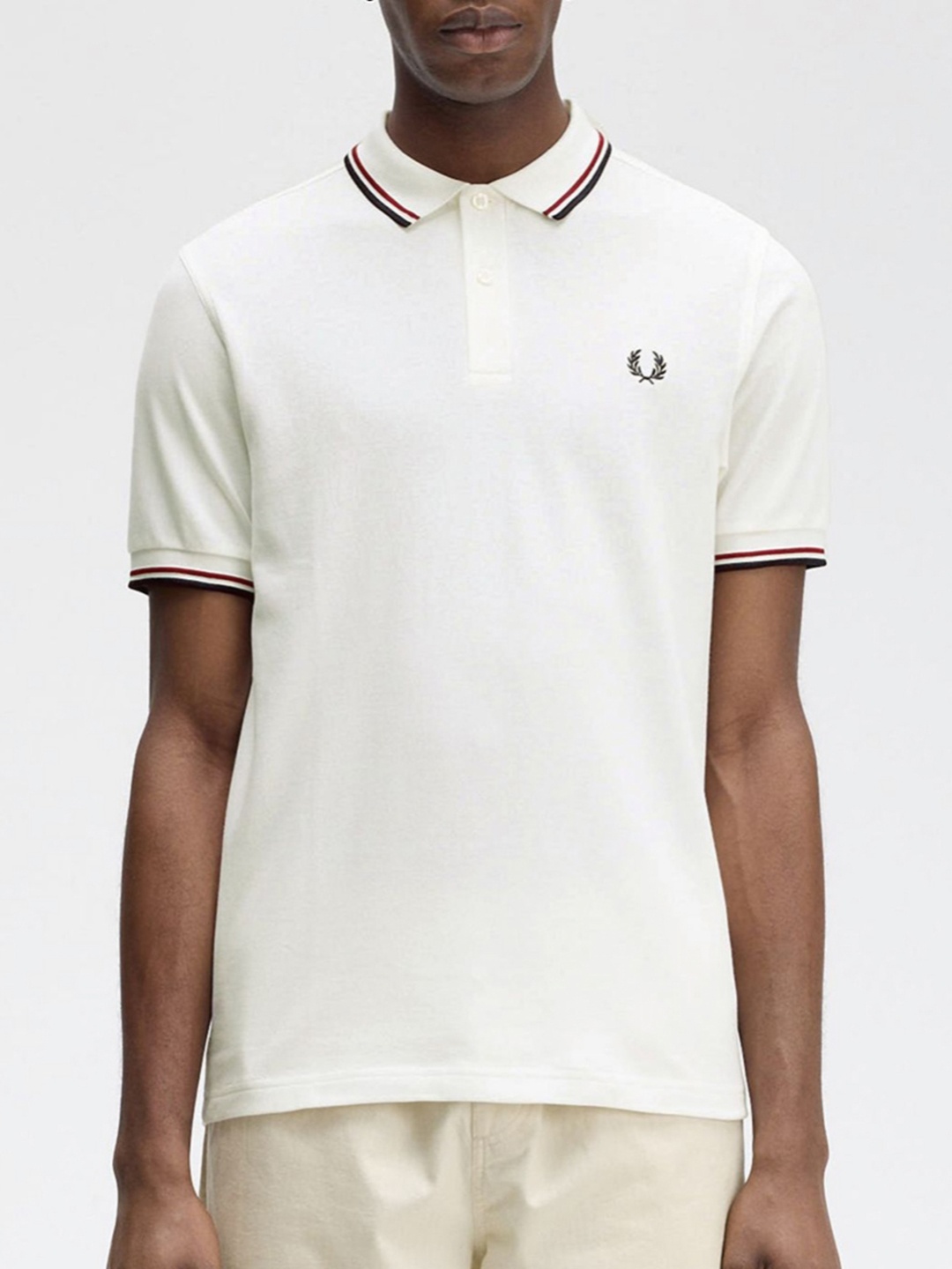 

Fred Perry Men Polo Collar Applique T-shirt, White