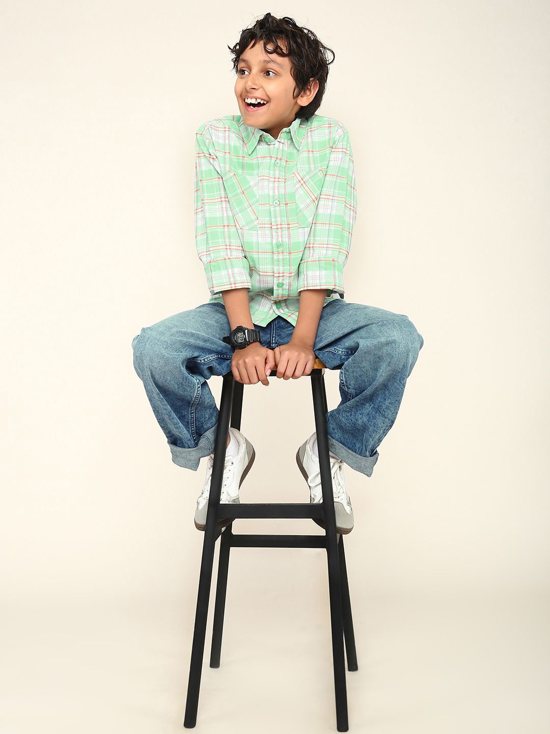 

BONKIDS Boys Classic Opaque Printed Casual Shirt, Green