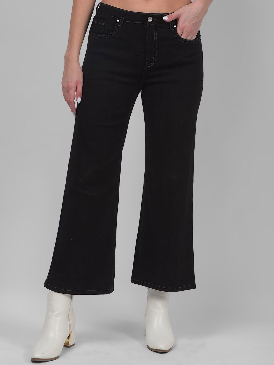 

Numero Uno Women Wide Leg High-Rise Stretchable Jeans, Black