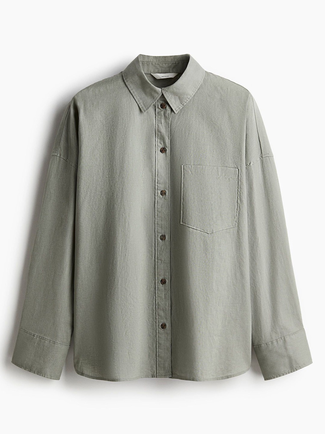 

H&M Oversized Linen-Blend Shirt, Green