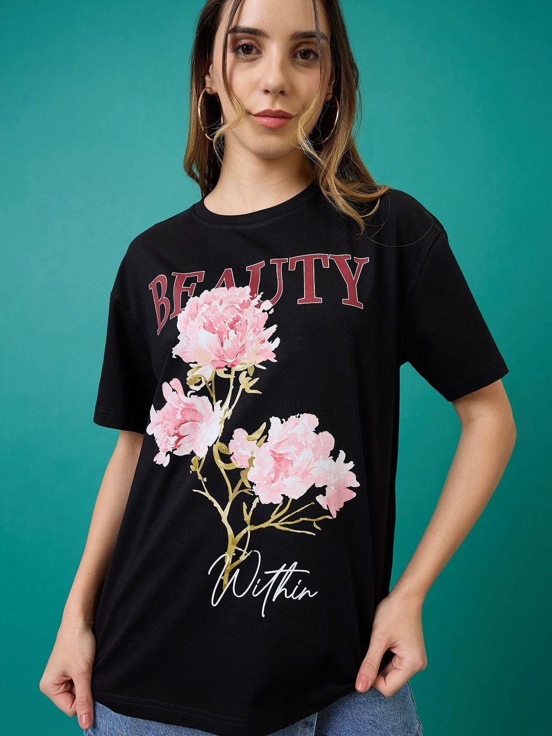 

Mast & Harbour Women Printed T-shirt, Black