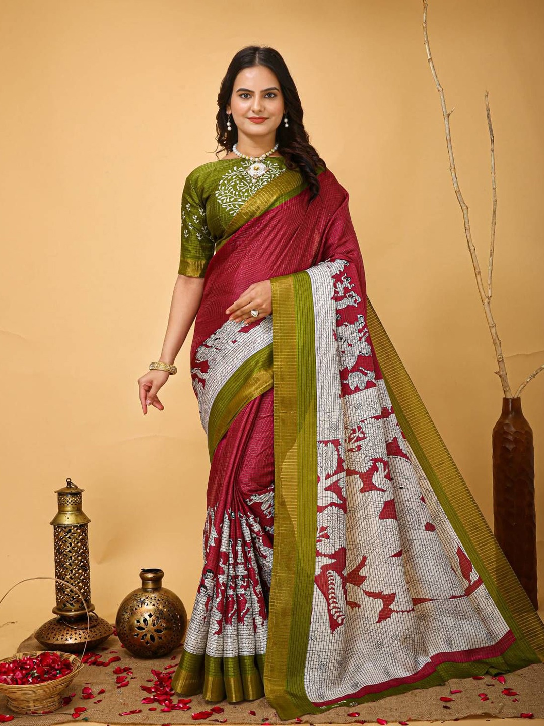 

DIVASTRI Checked Zari Pure Cotton Kanjeevaram Saree, Maroon