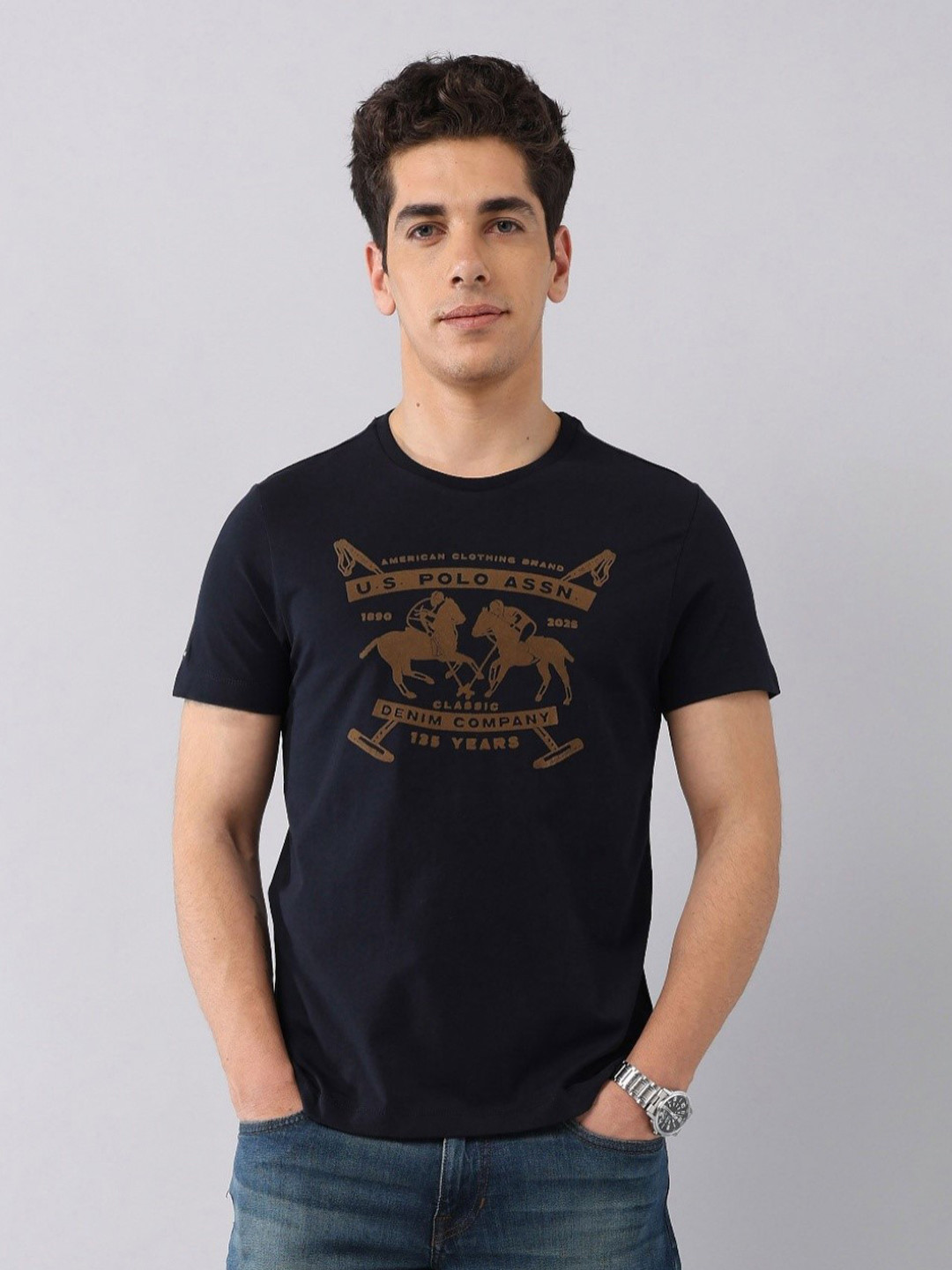 

U.S. Polo Assn. Denim Co. Men Brand Logo Printed Pockets Slim Fit T-shirt, Blue