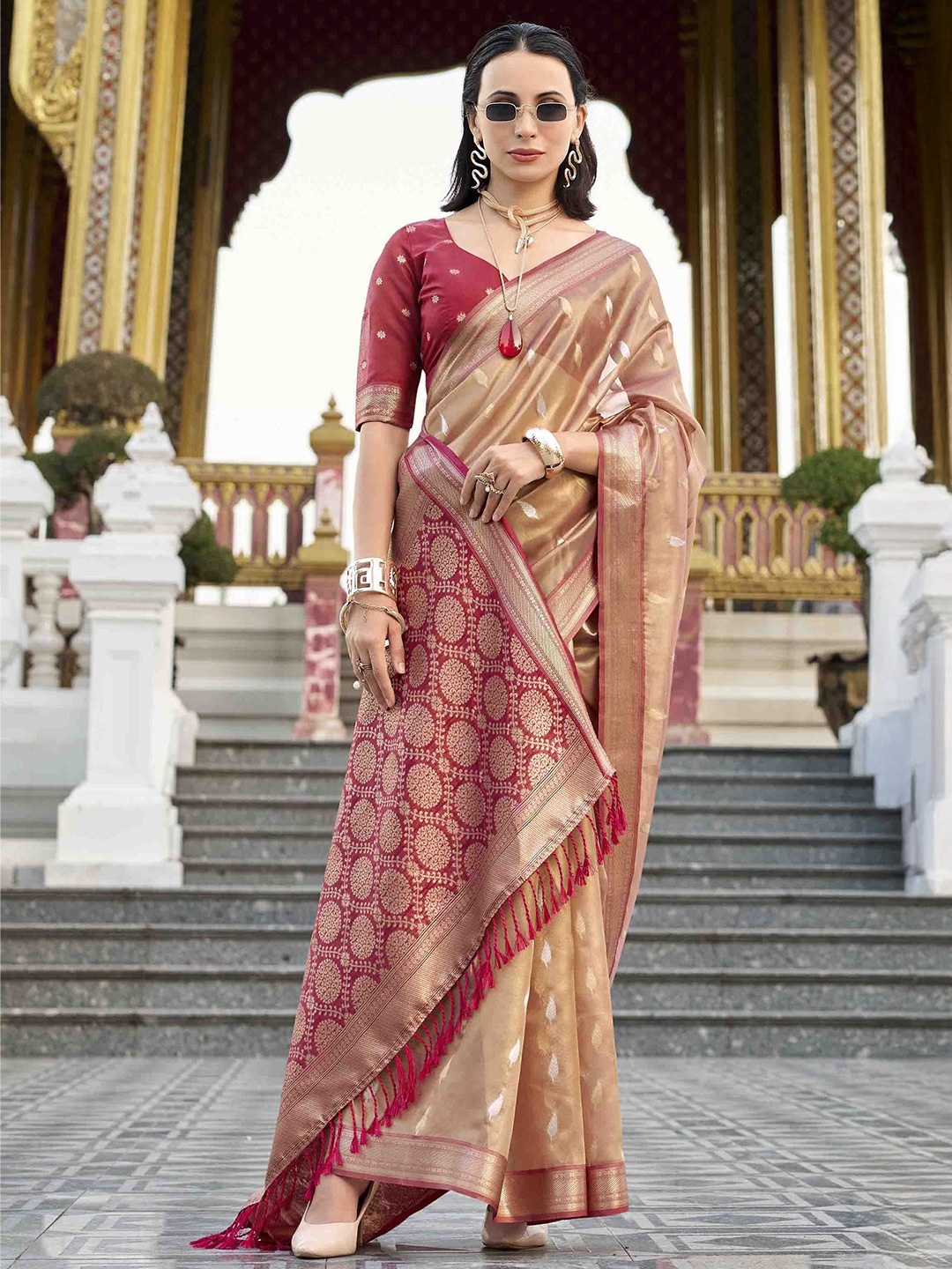 

KIMISHA Paisley Zari Tissue Banarasi Saree, Rust