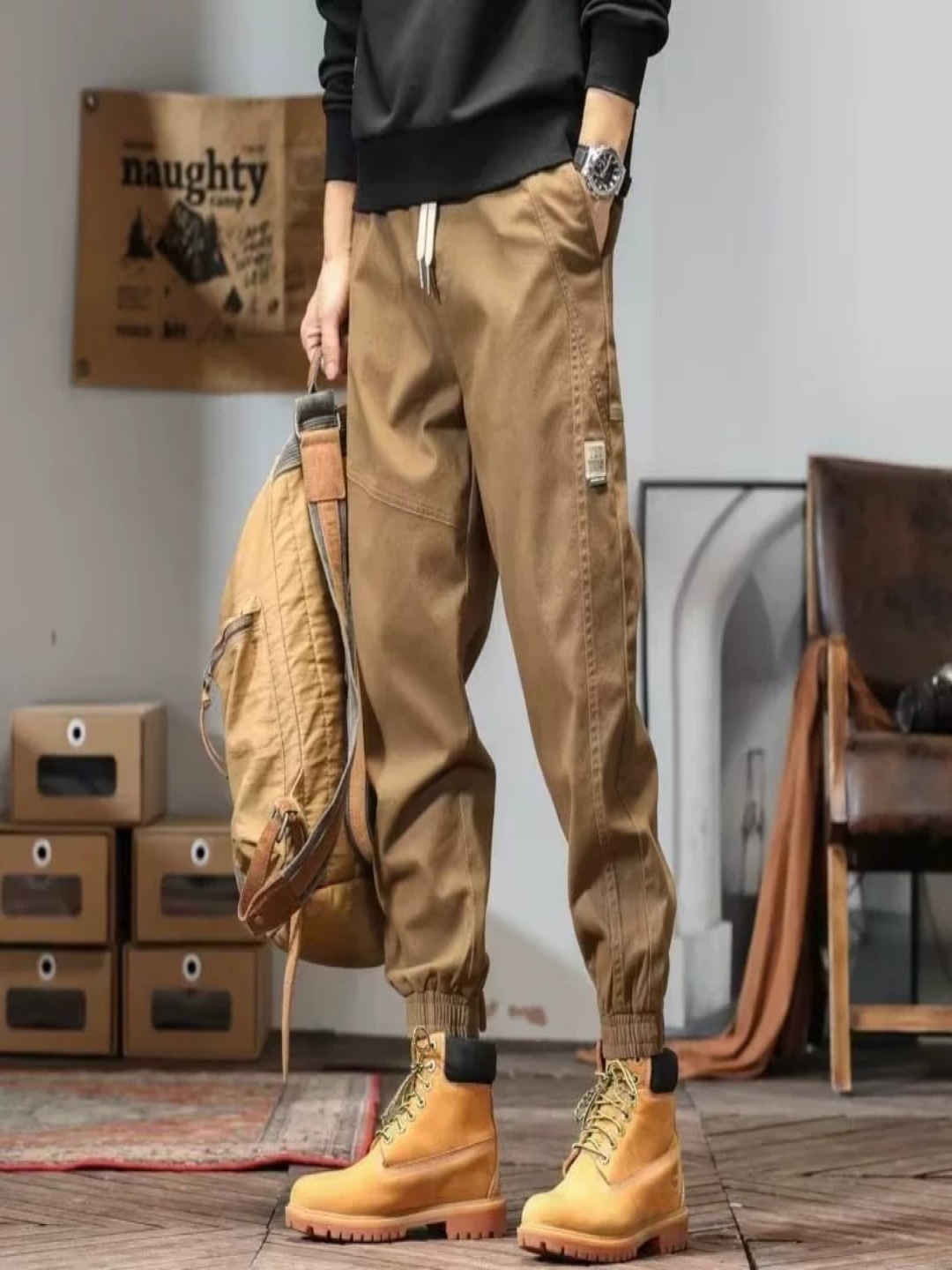 

HERE&NOW Men Joggers Trousers, Brown