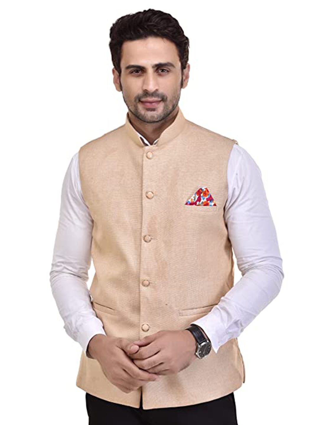 

Seetoo Woven Design Nehru Jackets, Cream