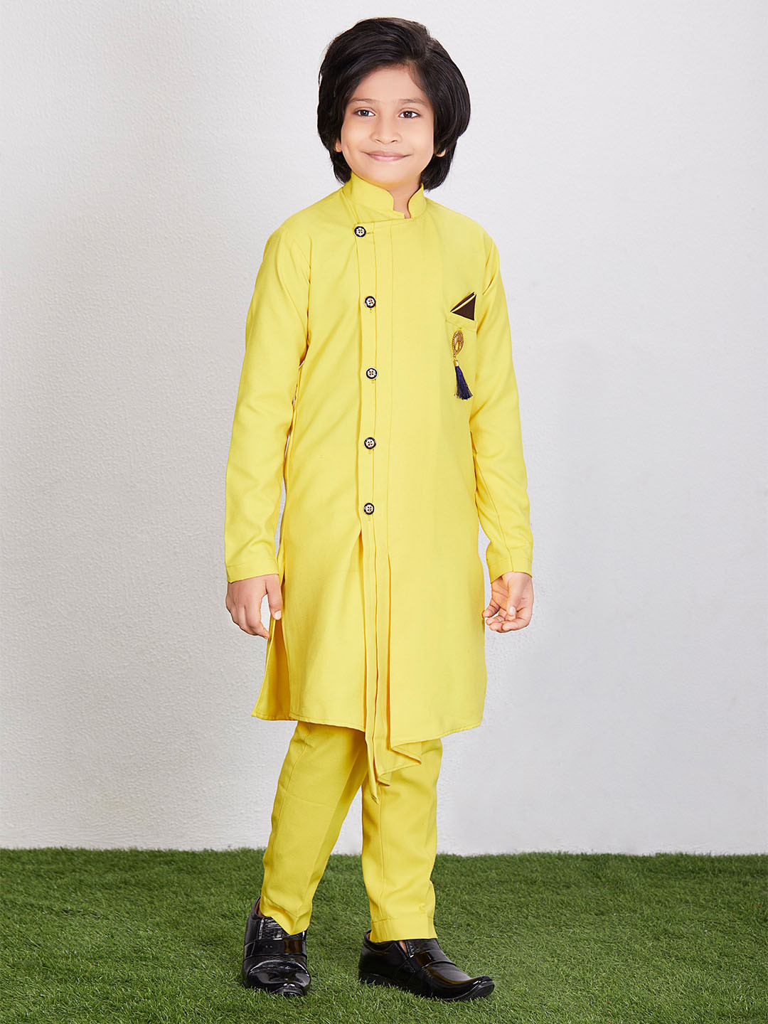 

FELIZ THE DESIGNER STUDIO Boys Regular Pure Cotton Kurta with Churidar, Yellow