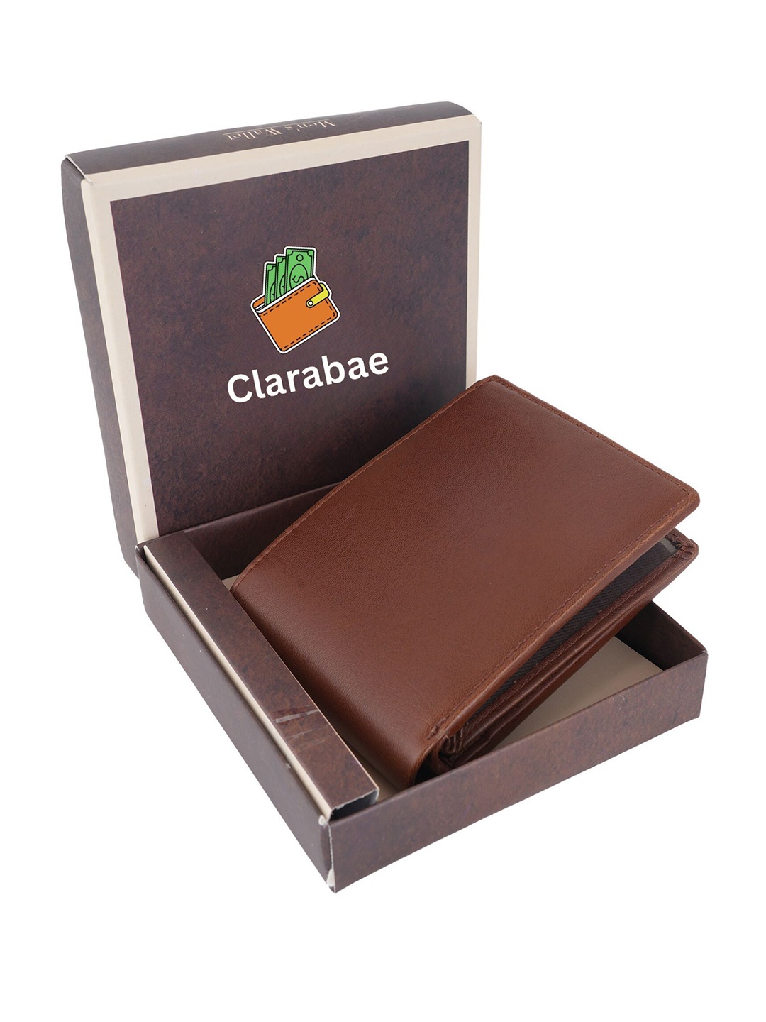 

CLARABAE Men PU Two Fold Wallet, Tan