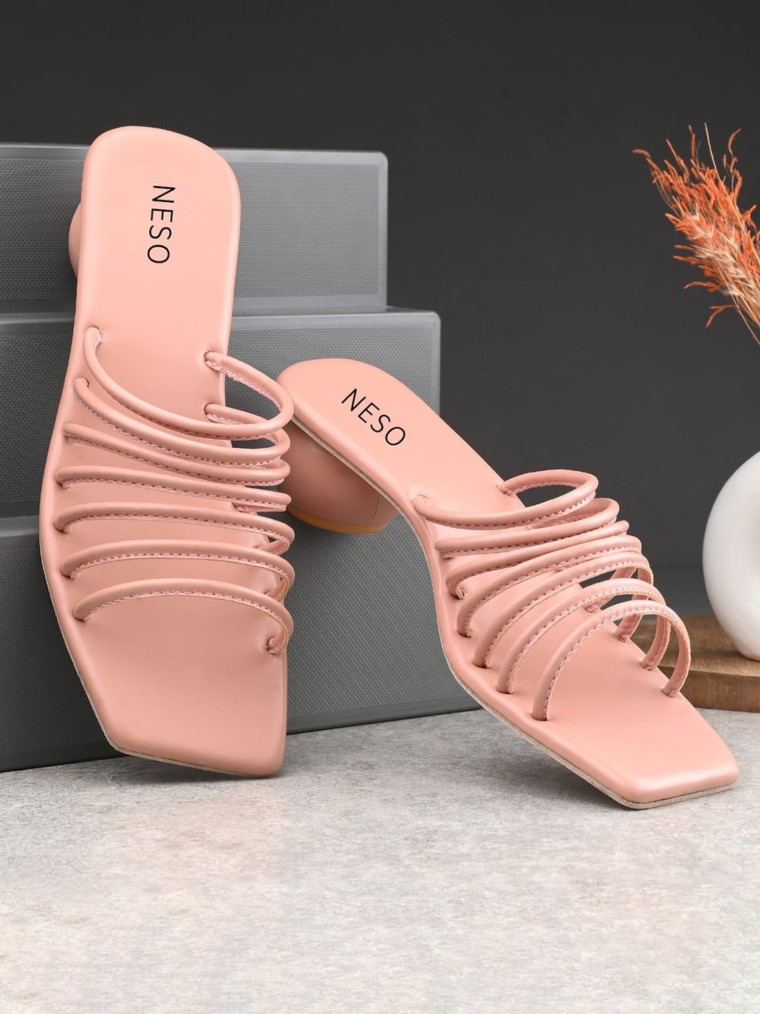 

Neso Striped PU Comfort Sandals, Pink