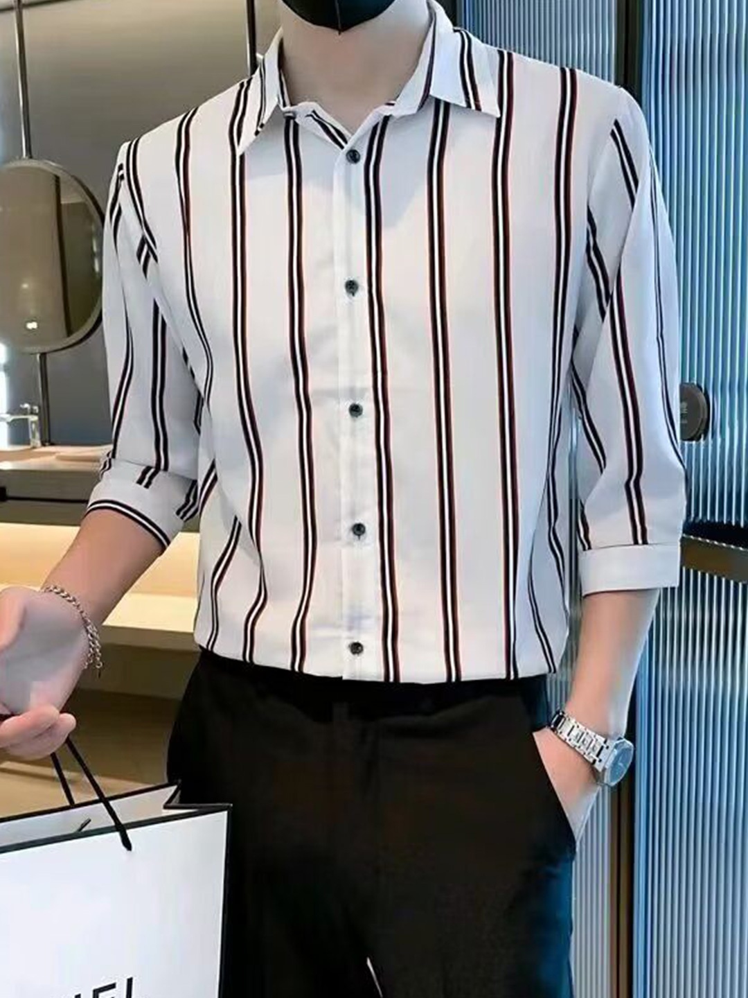 

StyleCast Men Opaque Striped Casual Shirt, White