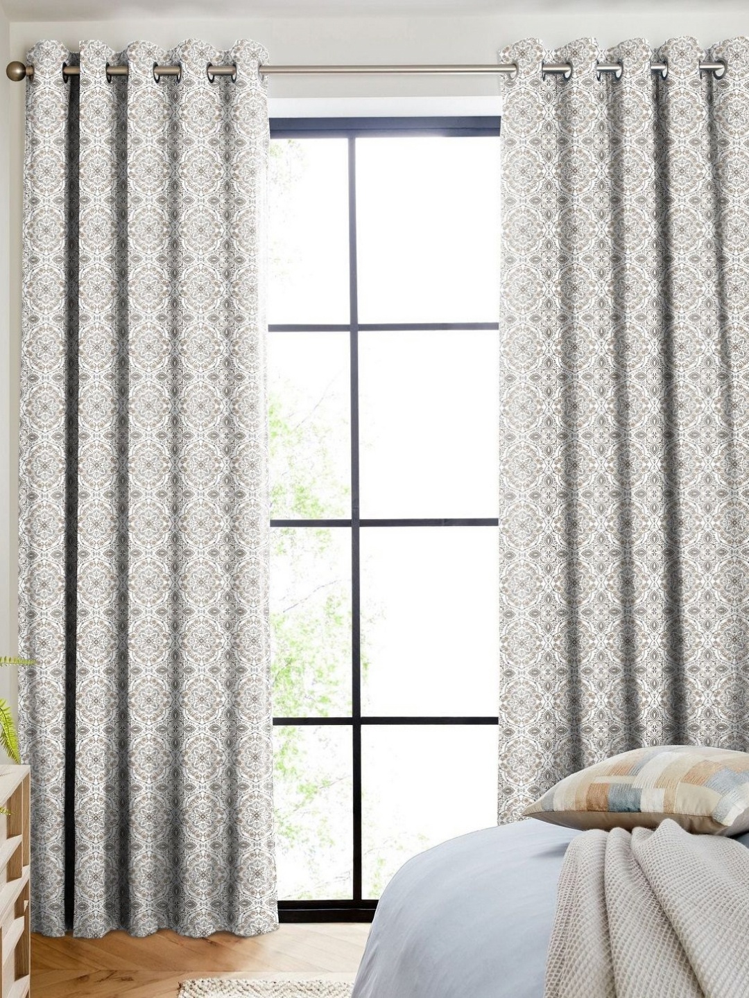 

CASABLEU Brown Set of 2 Geometric Door Curtain