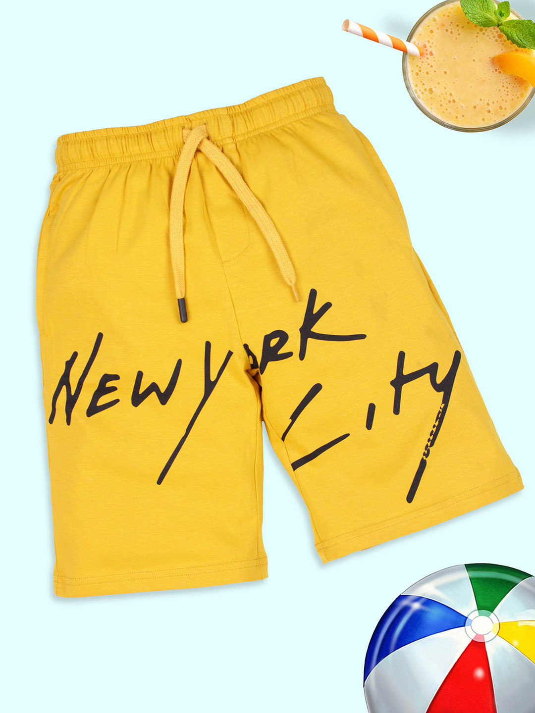 

KiddoPanti Boys Printed Shorts, Mustard