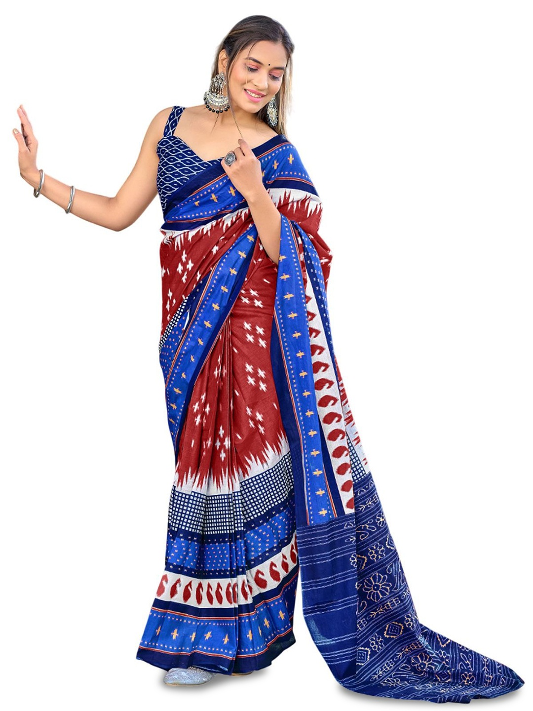 

HMP Fashion Batik Ikat Saree, Blue