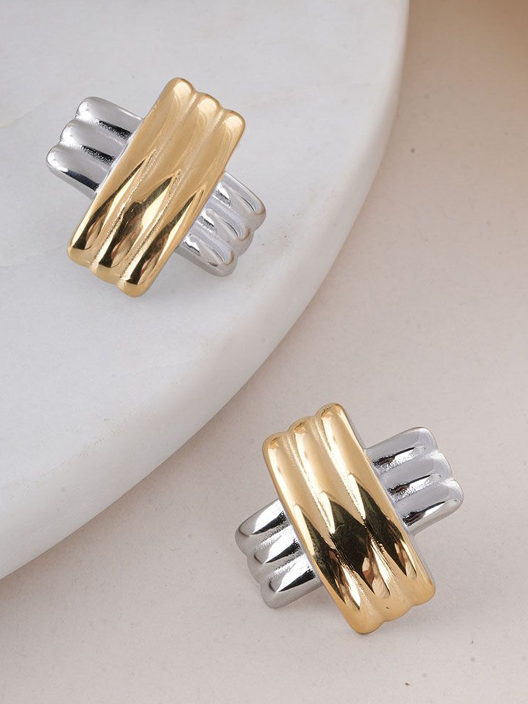 

PALMONAS Silver & Gold-Plated Stainless Steel Anti-Tarnish Contemporary Cross Studs