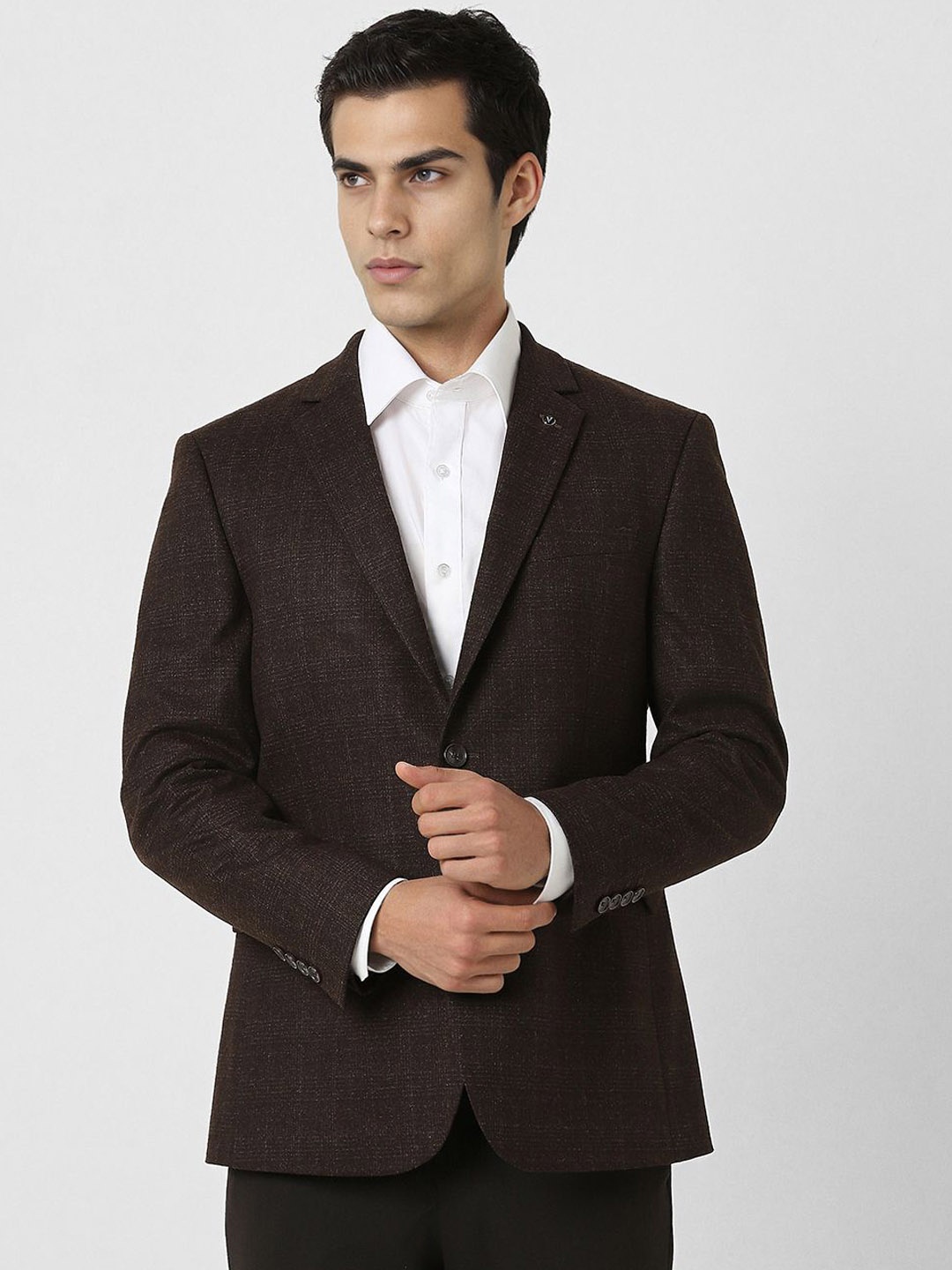

Van Heusen Checked Slim Fit Notched Collar Single Breasted Formal Blazer, Brown