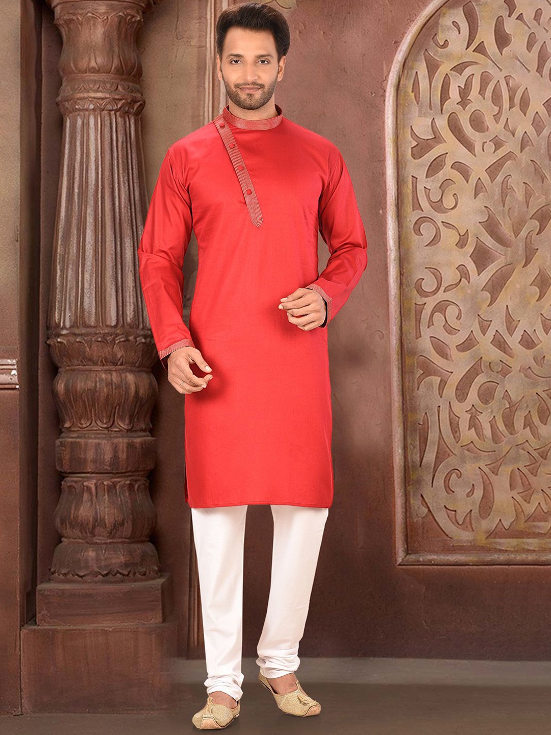 

RANAK Men Regular Pure Cotton Kurta with Pyjamas, Red