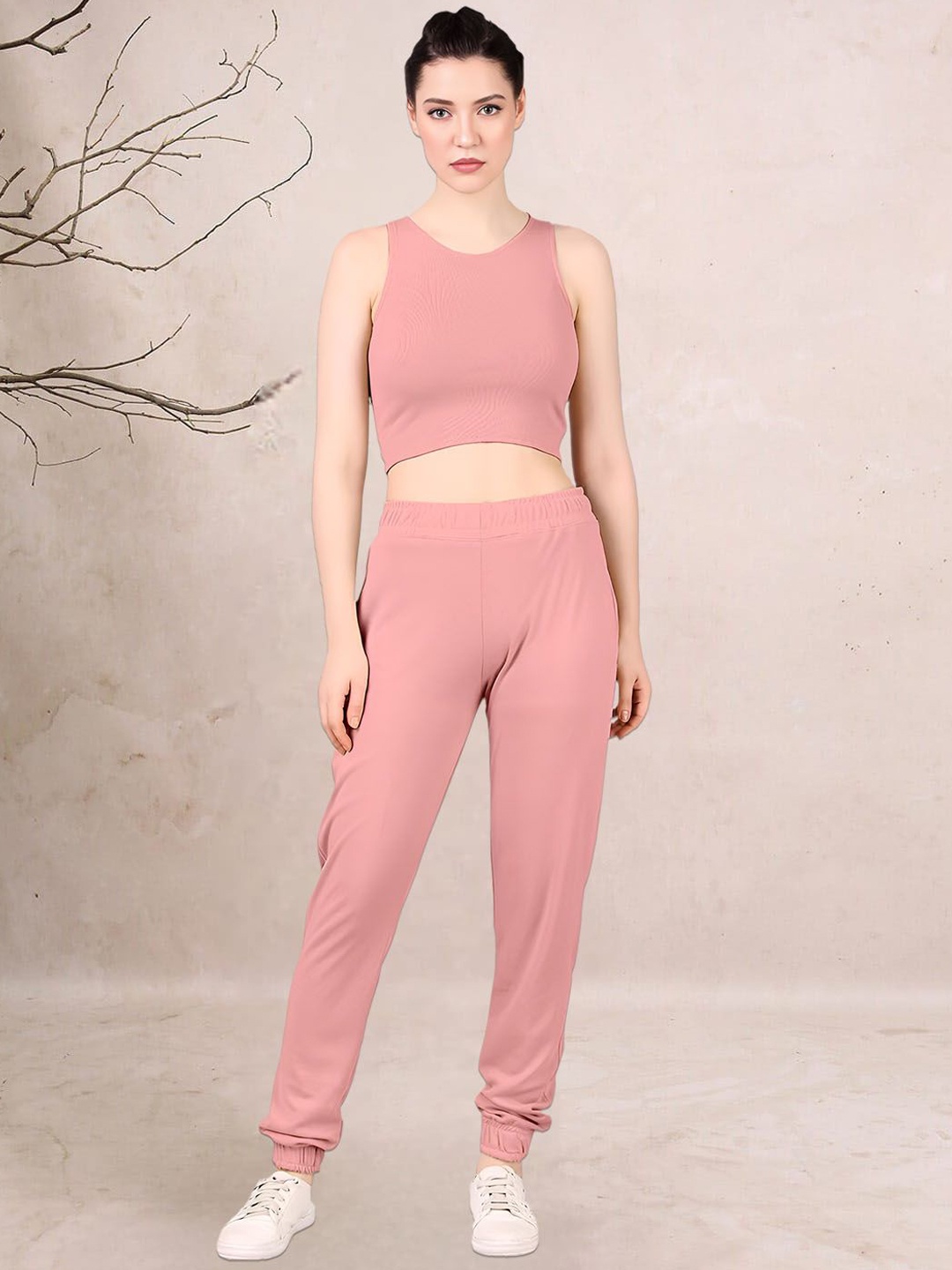 

DTR FASHION Round Neck Top & Joggers Co-Ords, Peach