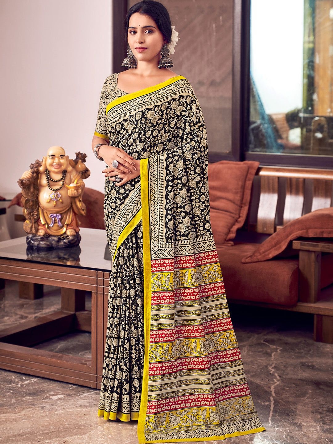 

FASHION STROM Floral Saree, Black