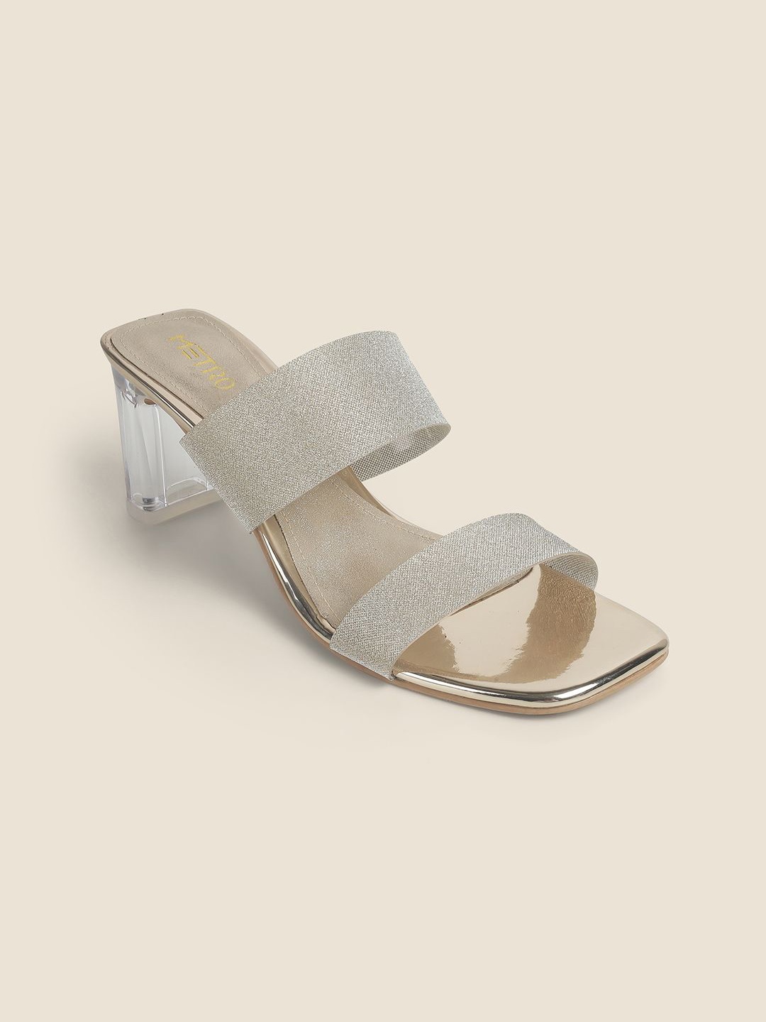 

Metro Textured Block Sandals, Gold