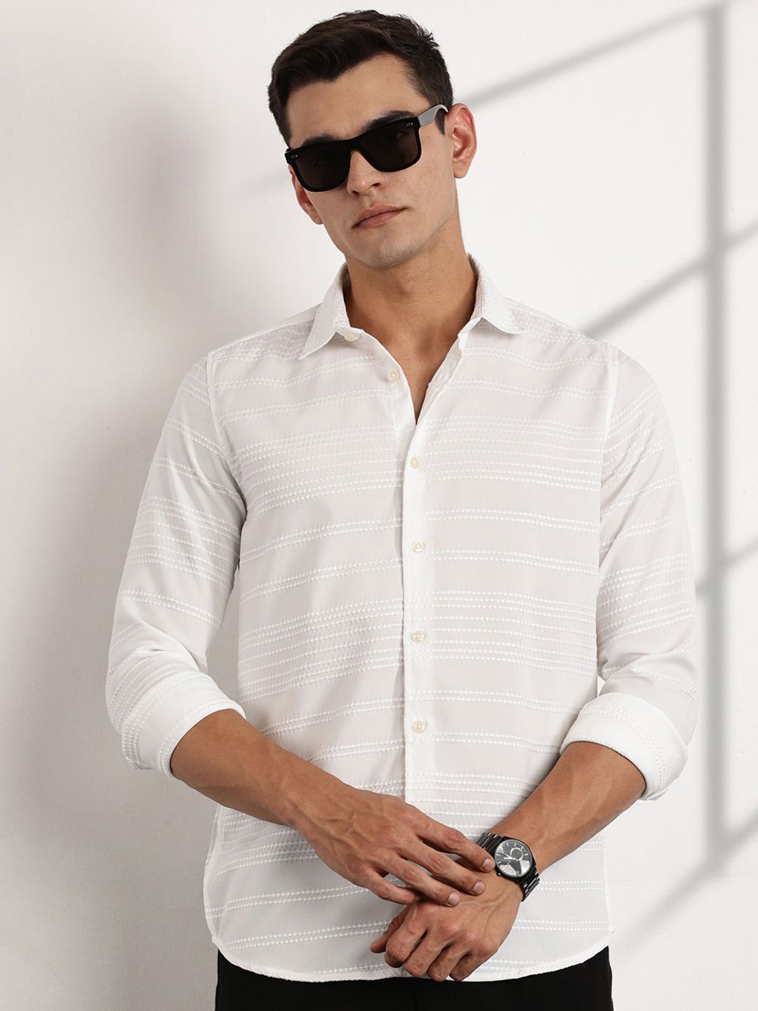 

Thomas Scott Men Premium Slim Fit Opaque Casual Shirt, White