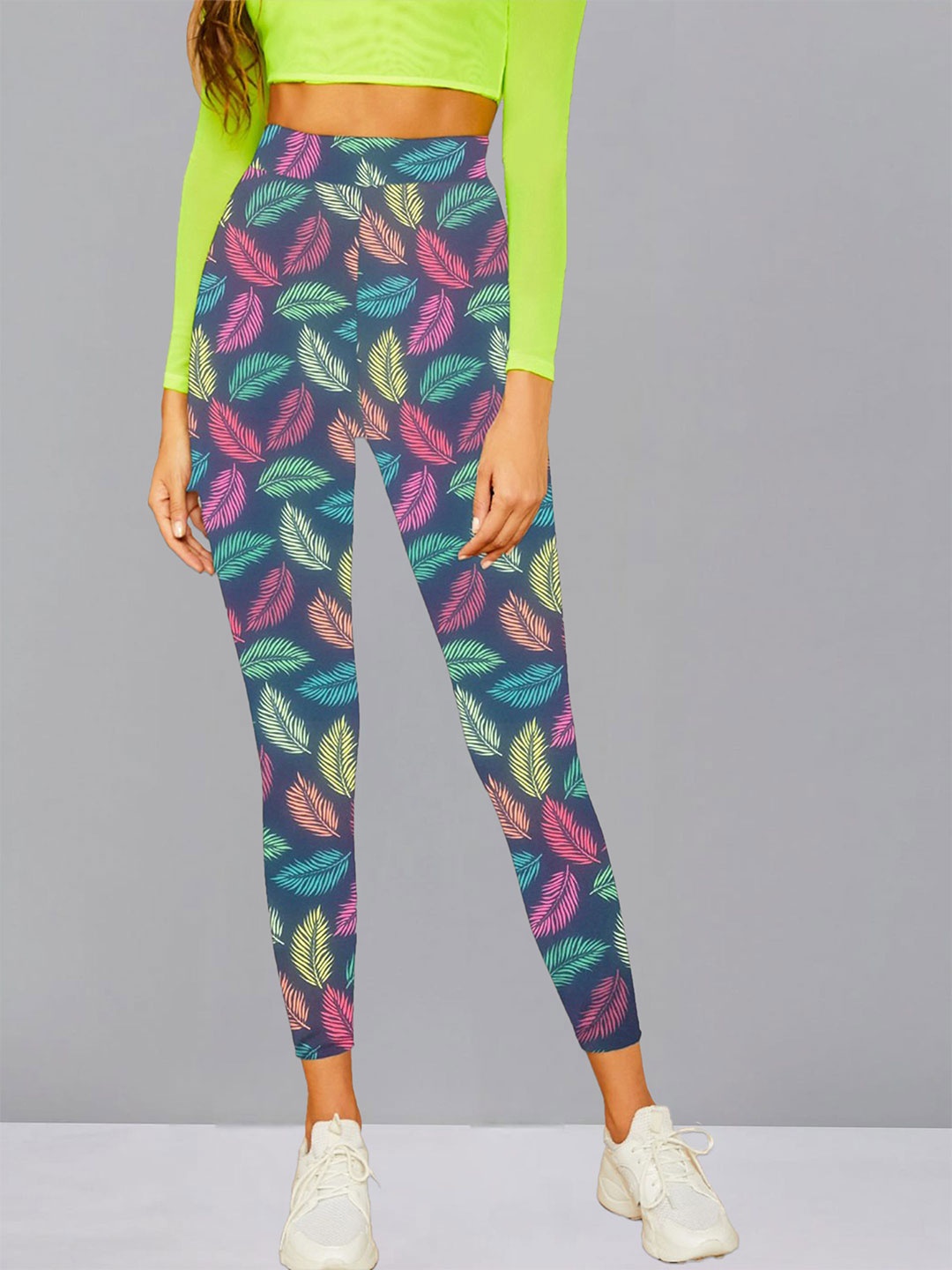 

DTR FASHION Printed Mid-Rise Ankle-Length Gym Tights, Blue