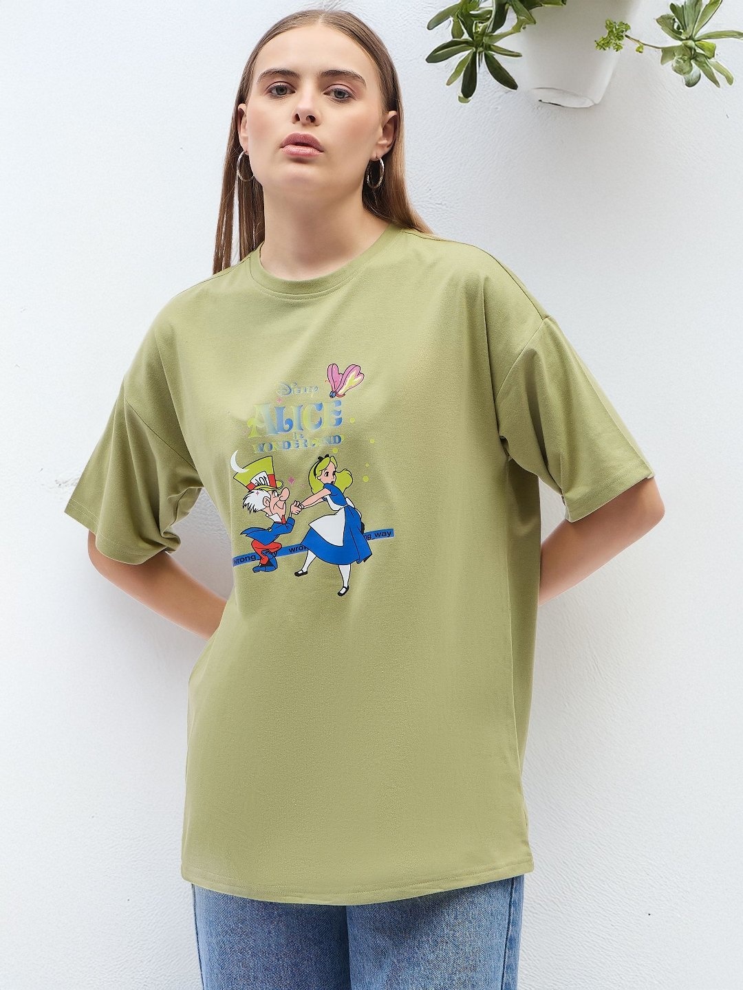 

DressBerry Women Printed Drop-Shoulder Sleeves T-shirt, Green