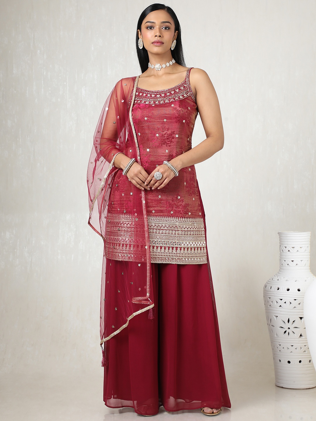 

Soch Women Sequinned Kurta with Palazzos & With Dupatta, Magenta