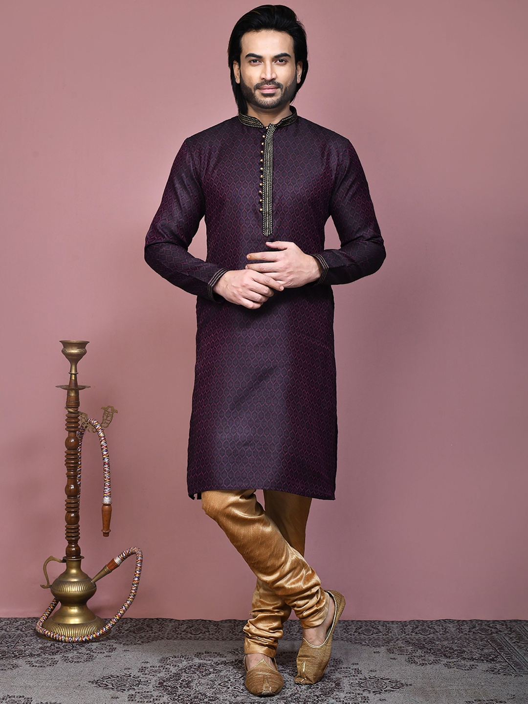 

RANAK Men Ethnic Motifs Embroidered Regular Kurta with Pyjamas, Purple