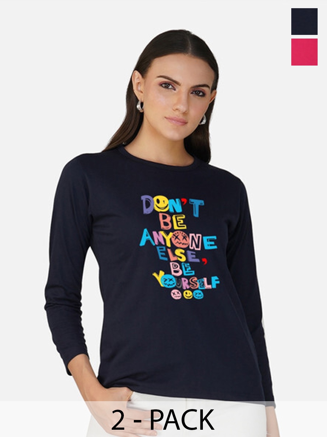 

Metronaut Women 2 Printed Bio Finish Applique T-shirt, Navy blue