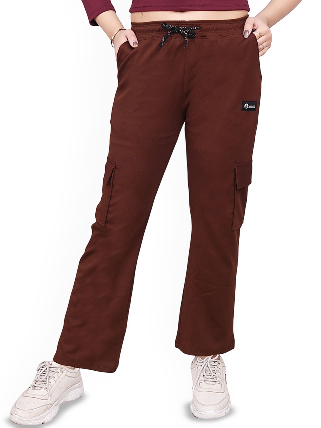

ANTRUE Women Mid Rise Cargo Track Pant, Coffee brown