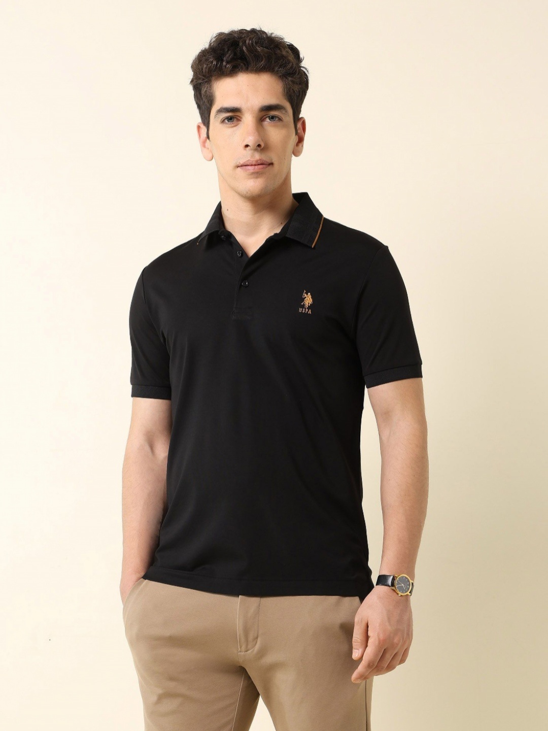 

U.S. Polo Assn. Men Polo Collar Slim Fit T-shirt, Black
