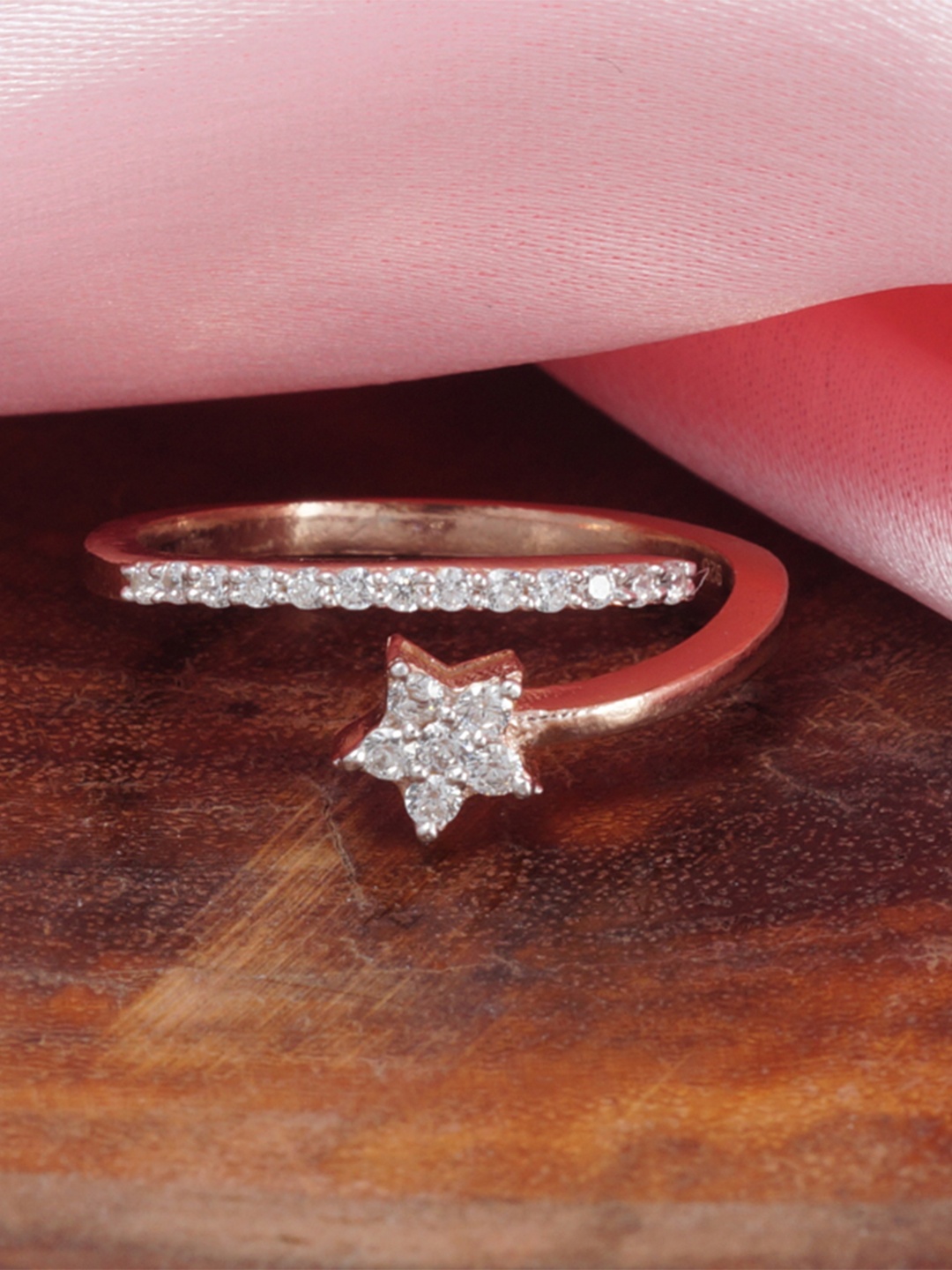 

Tuanz Silver Jewelry 925 Sterling Silver Rose Gold-Plated Cubic Zircon-Studded Finger Ring