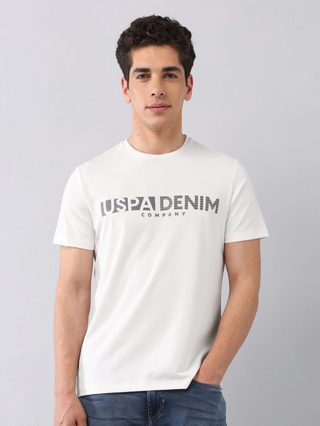 

U.S. Polo Assn. Denim Co. Men Brand Logo Printed Pockets Slim Fit T-shirt, White