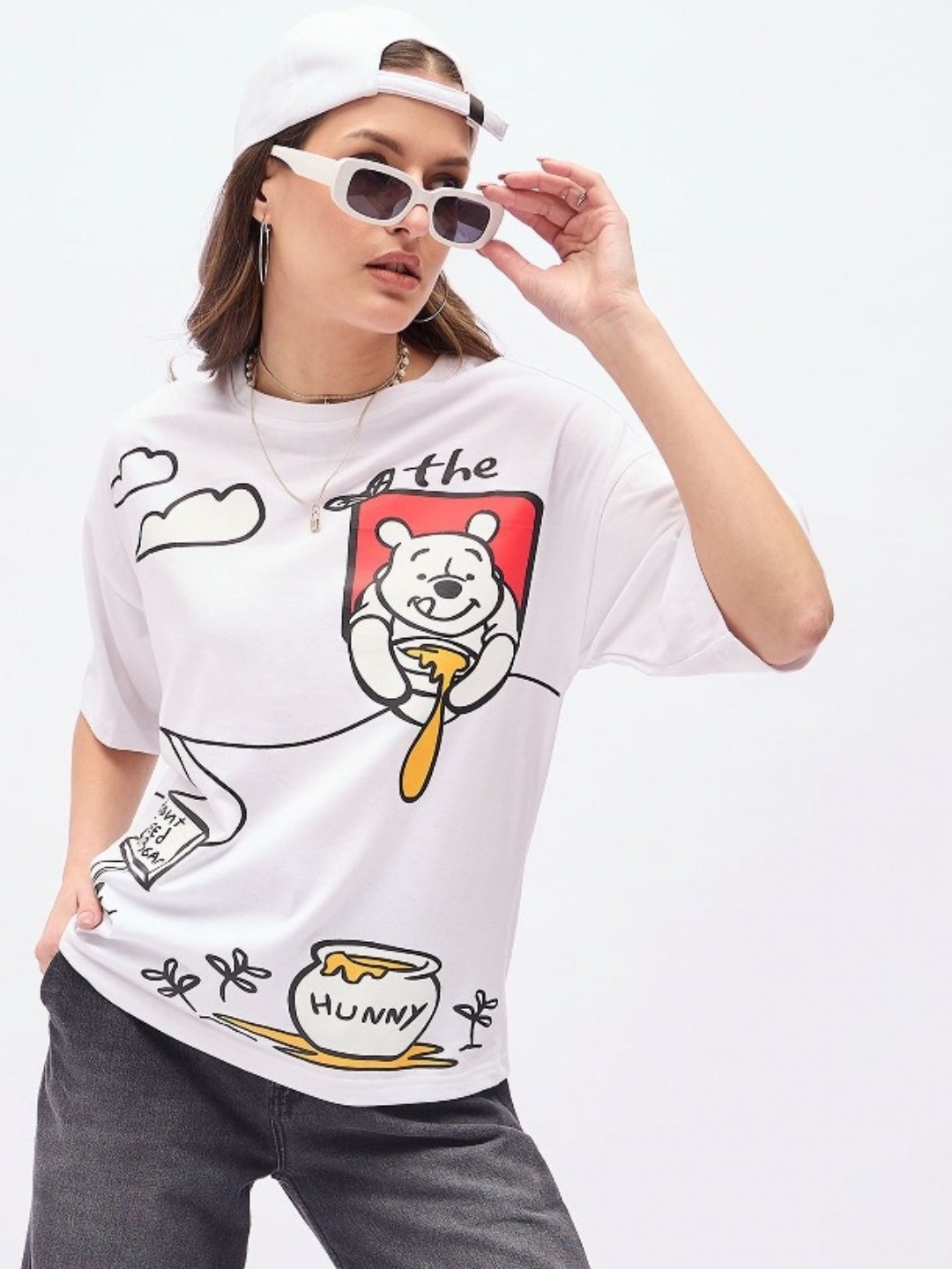 

DressBerry Women Printed Drop-Shoulder Sleeves T-shirt, White