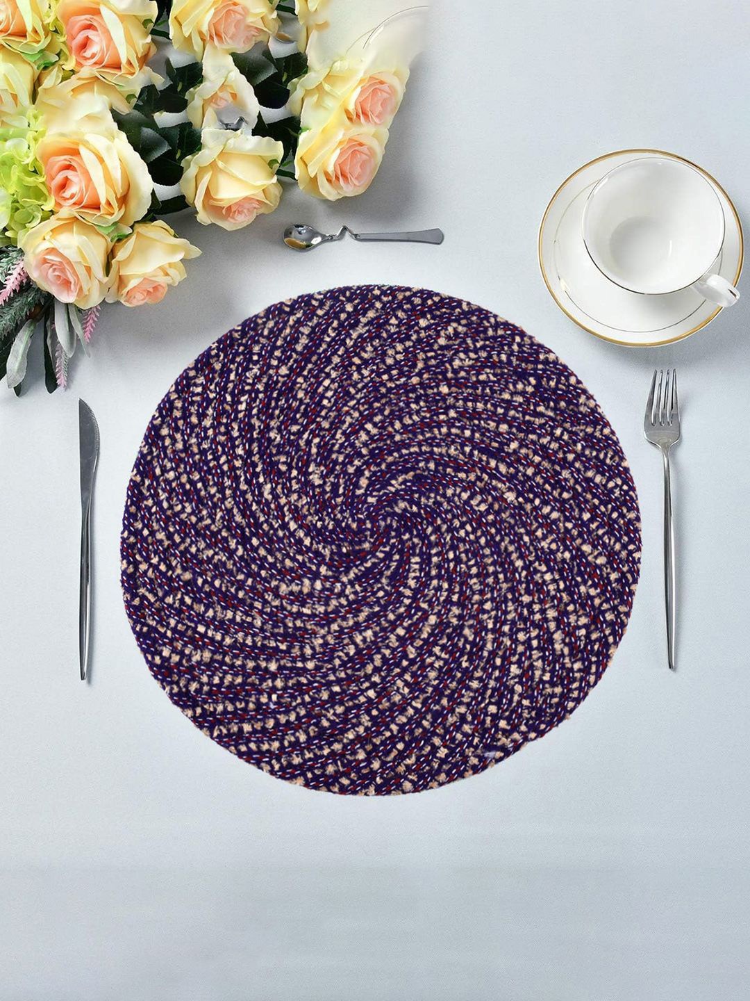 

Kuber Industries Purple & Beige Embroidered Cotton Round Stain Resistant Table Placemat