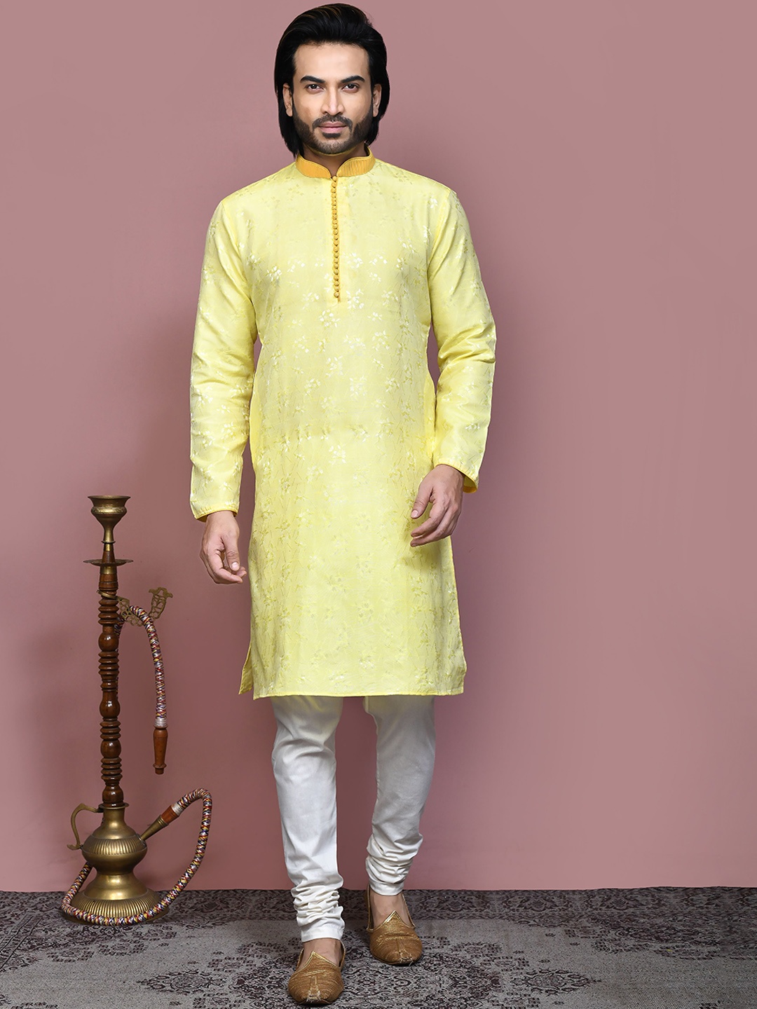 

RANAK Men Ethnic Motifs Regular Kurta with Pyjamas, Yellow