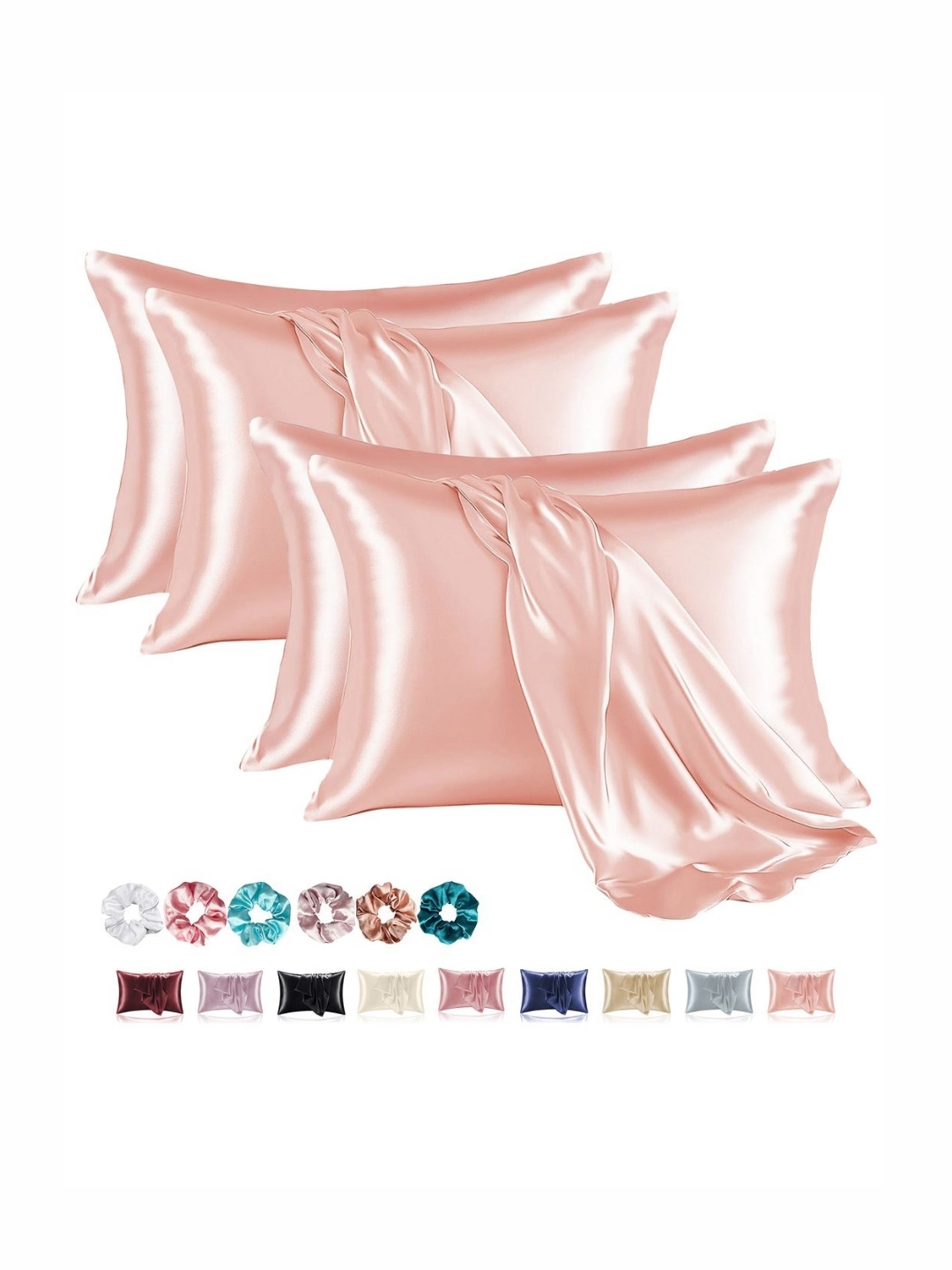 

Aura Pink 4 Pieces Solid Pure Silk Rectangle Pillow Covers