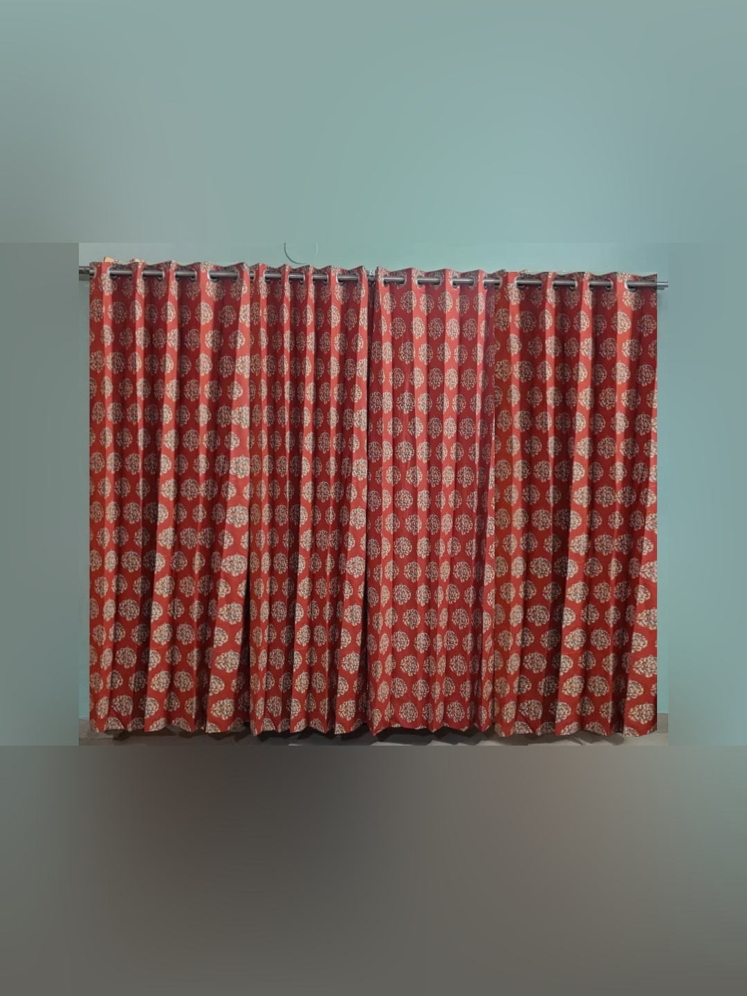 

Trance Home Linen Red & Grey 4 Pieces Floral Printed Cotton Window Curtains