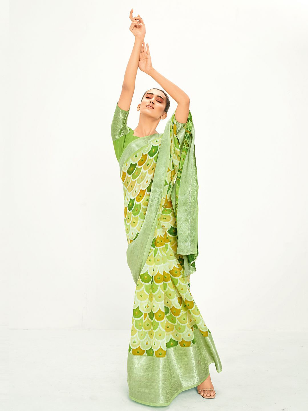 

Mitera Zari Chanderi Saree, Green