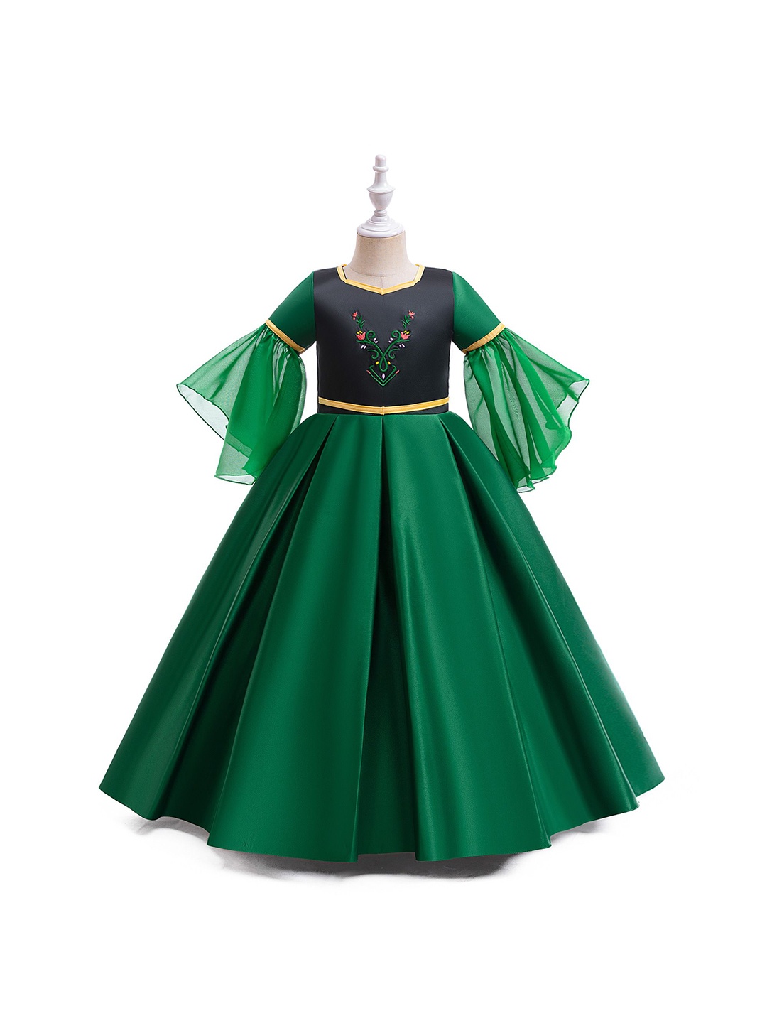 

StyleCast x Revolte Colourblocked Puff Sleeve Net A-Line Midi Dress, Green