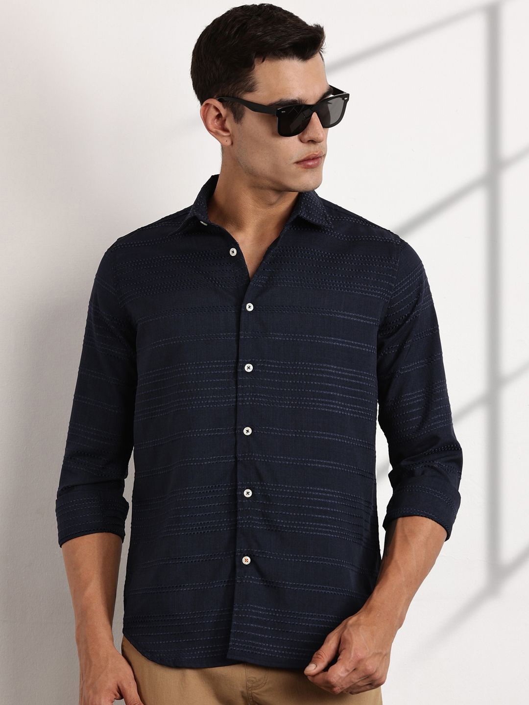 

Thomas Scott Men Premium Slim Fit Opaque Casual Shirt, Navy blue