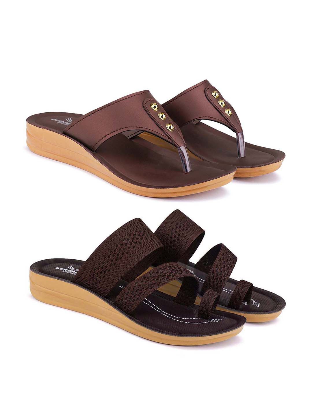 

BERSACHE Women Set Of 2 Ultra Soft Slip-On Open-Toe Flats, Brown