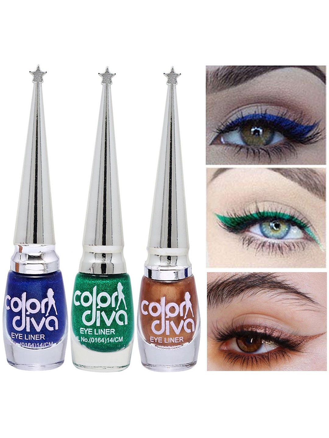 

Color Diva Set Of 3 Water Resistant Shimmer Liquid Eyeliner - 6ml Each - Blue-Green-Copper