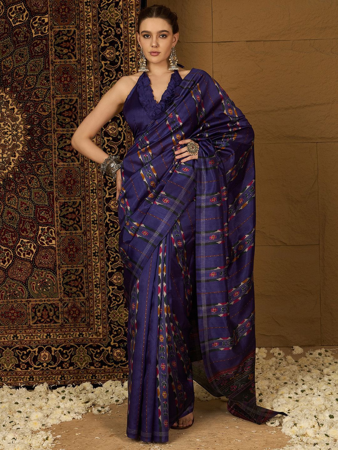 

Mitera Ethnic Motifs Silk Blend Ikat Saree, Purple