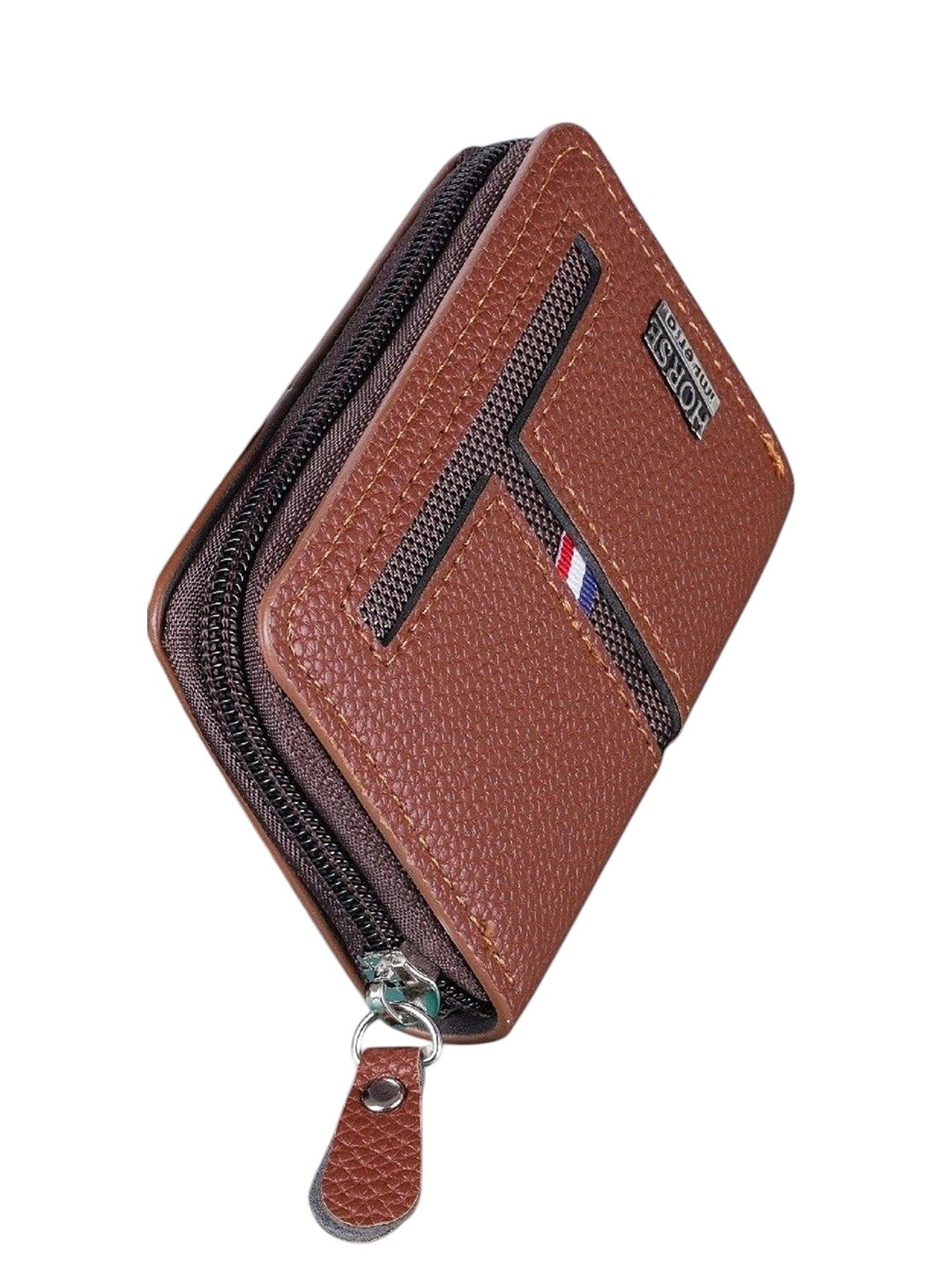 

WATCHSTAR Men Zip Detail Leather Card Holder, Brown
