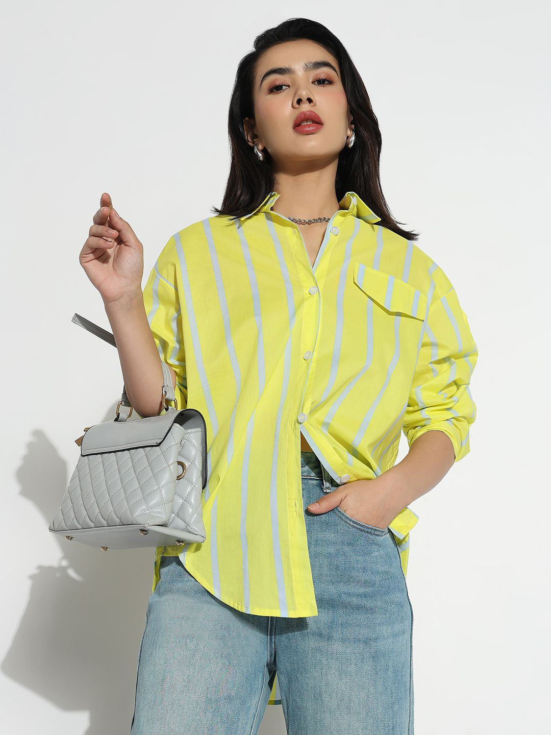 

SHOWOFF Women Comfort Opaque Striped Casual Shirt, Yellow