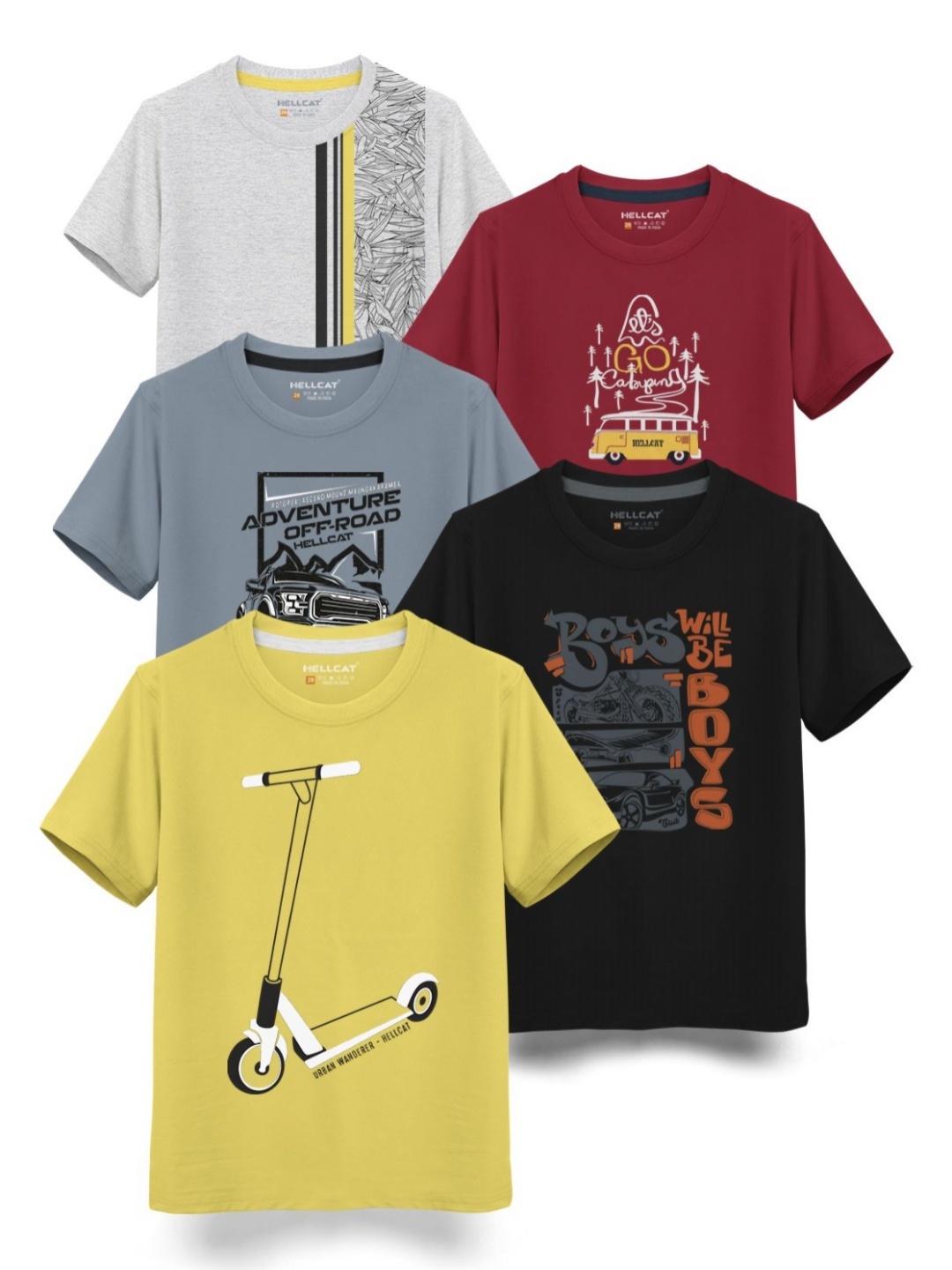 

HELLCAT Boys Typography 5 Printed T-shirt, Yellow