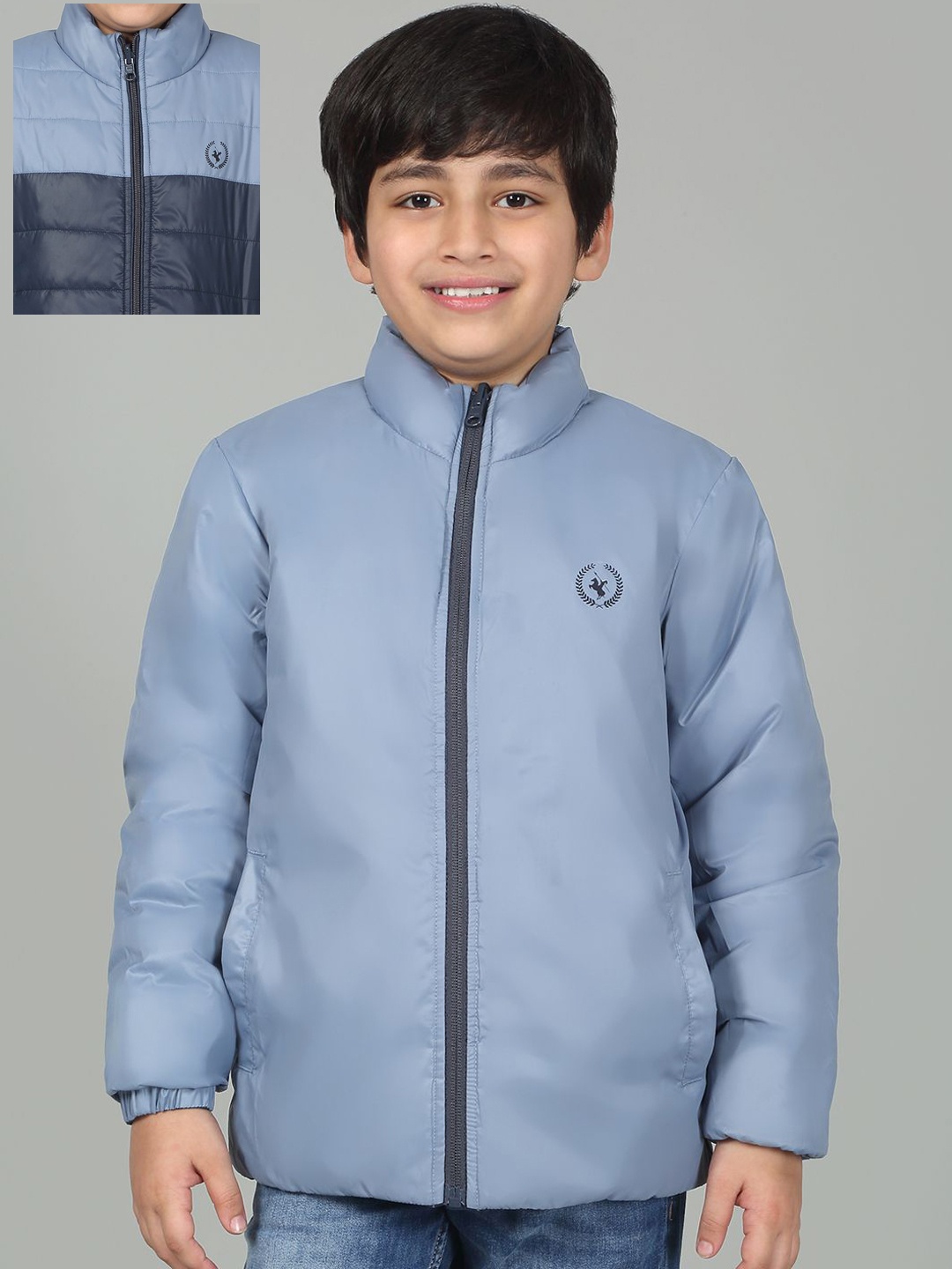 

Cantabil Boys Colourblocked Padded Jacket with Patchwork, Blue