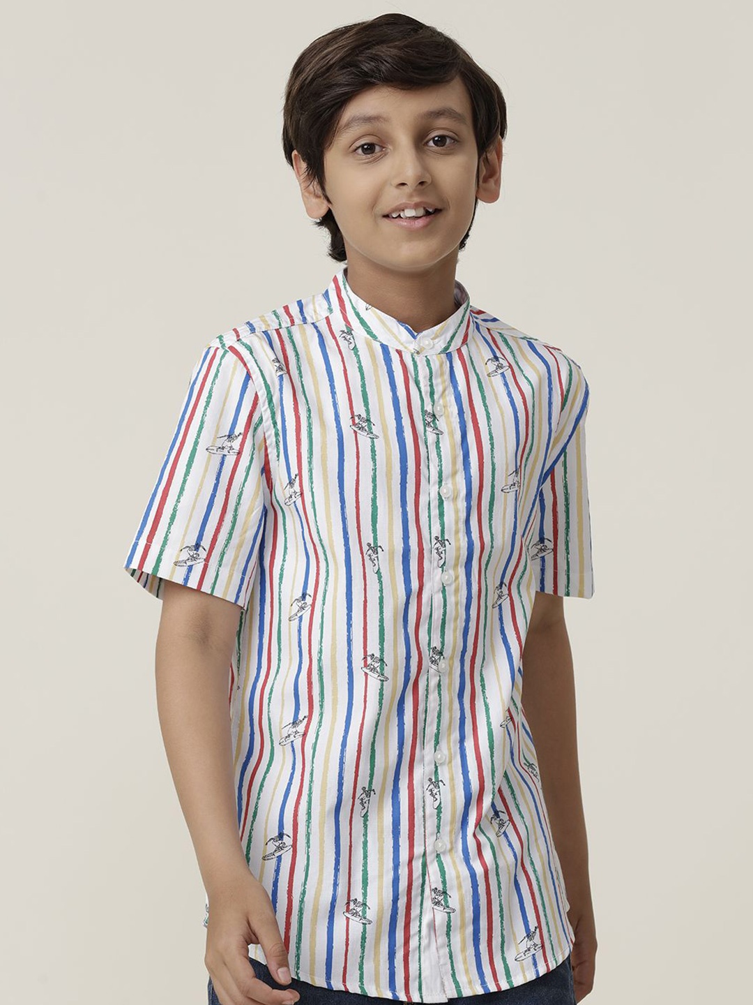 

UNDER FOURTEEN ONLY Boys Multi Stripes Opaque Striped Casual Shirt