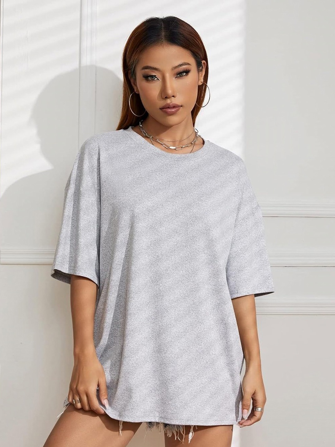 

SZN Women Printed Extended Sleeves Applique T-shirt, Grey